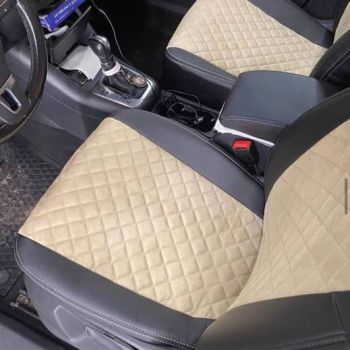 Авточехлы Автопилот черный бежевый алькантара Ромб